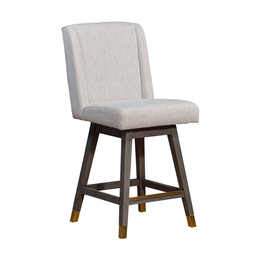 Stancoste Swivel Counter Stool in Gray Oak Wood Finish with Taupe Fabric