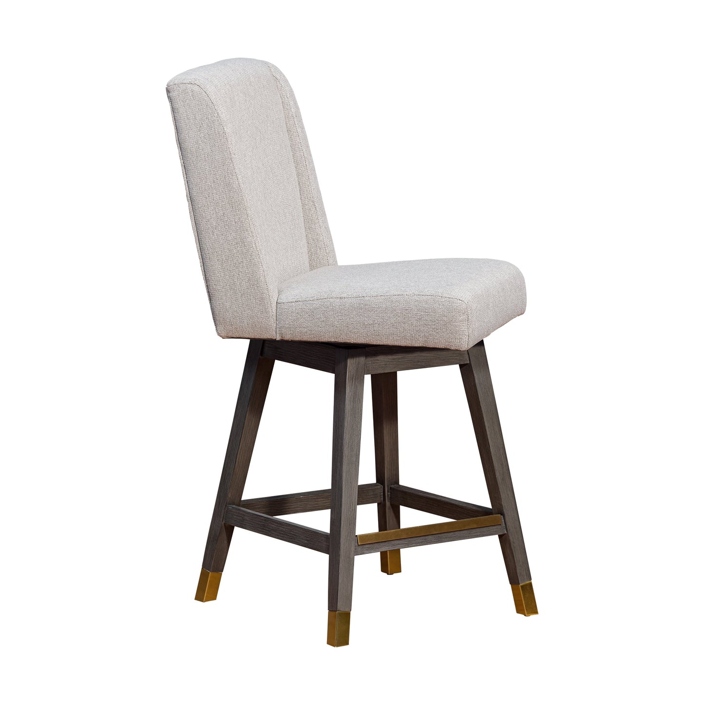 Stancoste Swivel Counter Stool in Gray Oak Wood Finish with Taupe Fabric