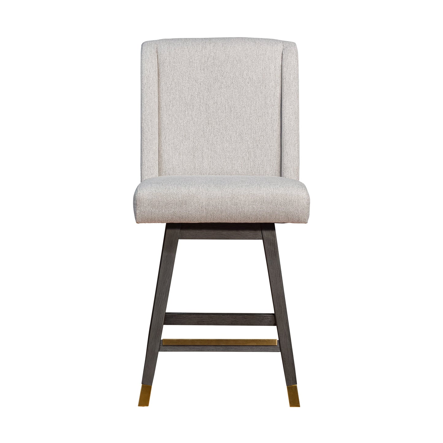 Stancoste Swivel Counter Stool in Gray Oak Wood Finish with Taupe Fabric