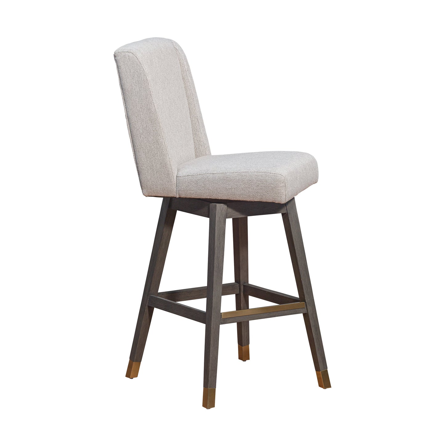 Stancoste Swivel Bar Stool in Gray Oak Wood Finish with Taupe Fabric