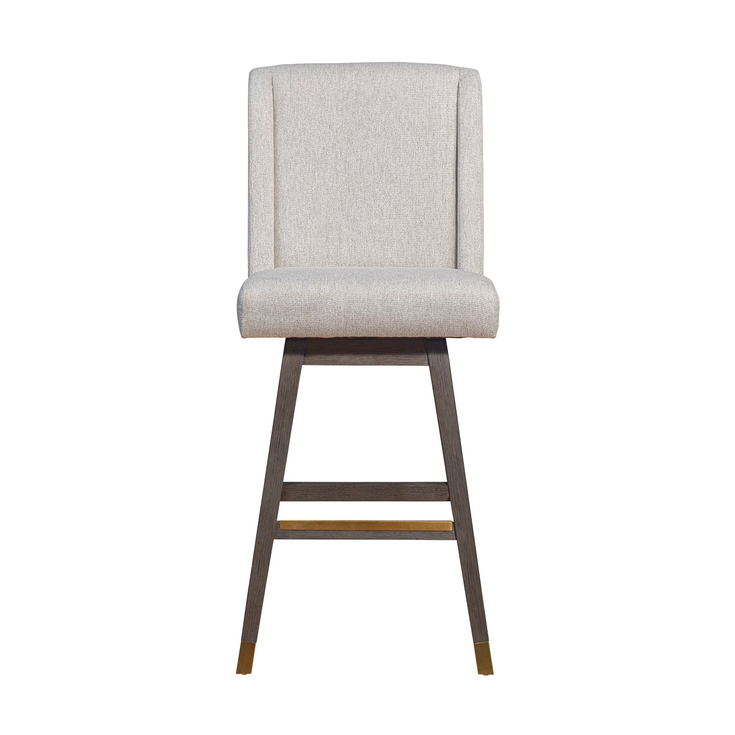 Stancoste Swivel Bar Stool in Gray Oak Wood Finish with Taupe Fabric