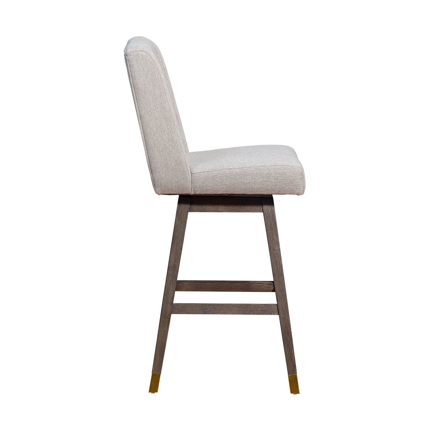 Stancoste Swivel Bar Stool in Gray Oak Wood Finish with Taupe Fabric