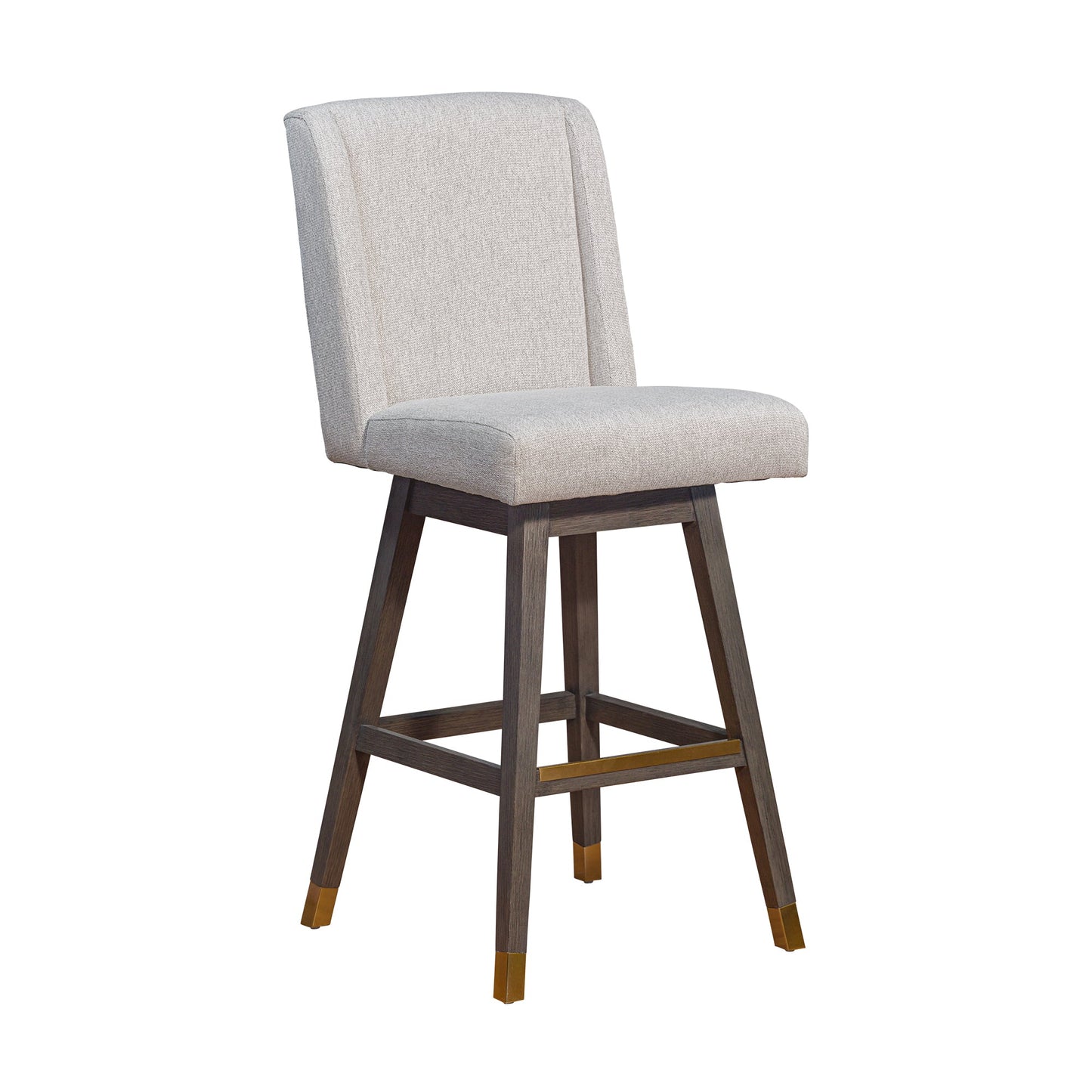 Stancoste Swivel Bar Stool in Gray Oak Wood Finish with Taupe Fabric