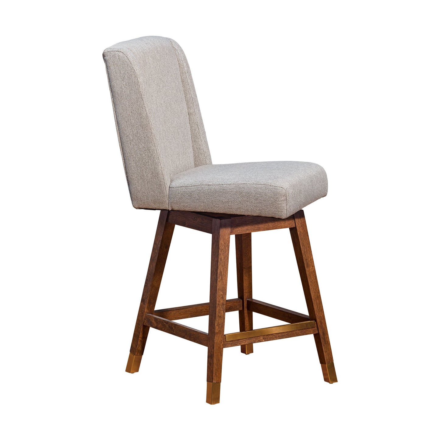 Stancoste Swivel Counter Stool in Brown Oak Wood Finish with Taupe Fabric