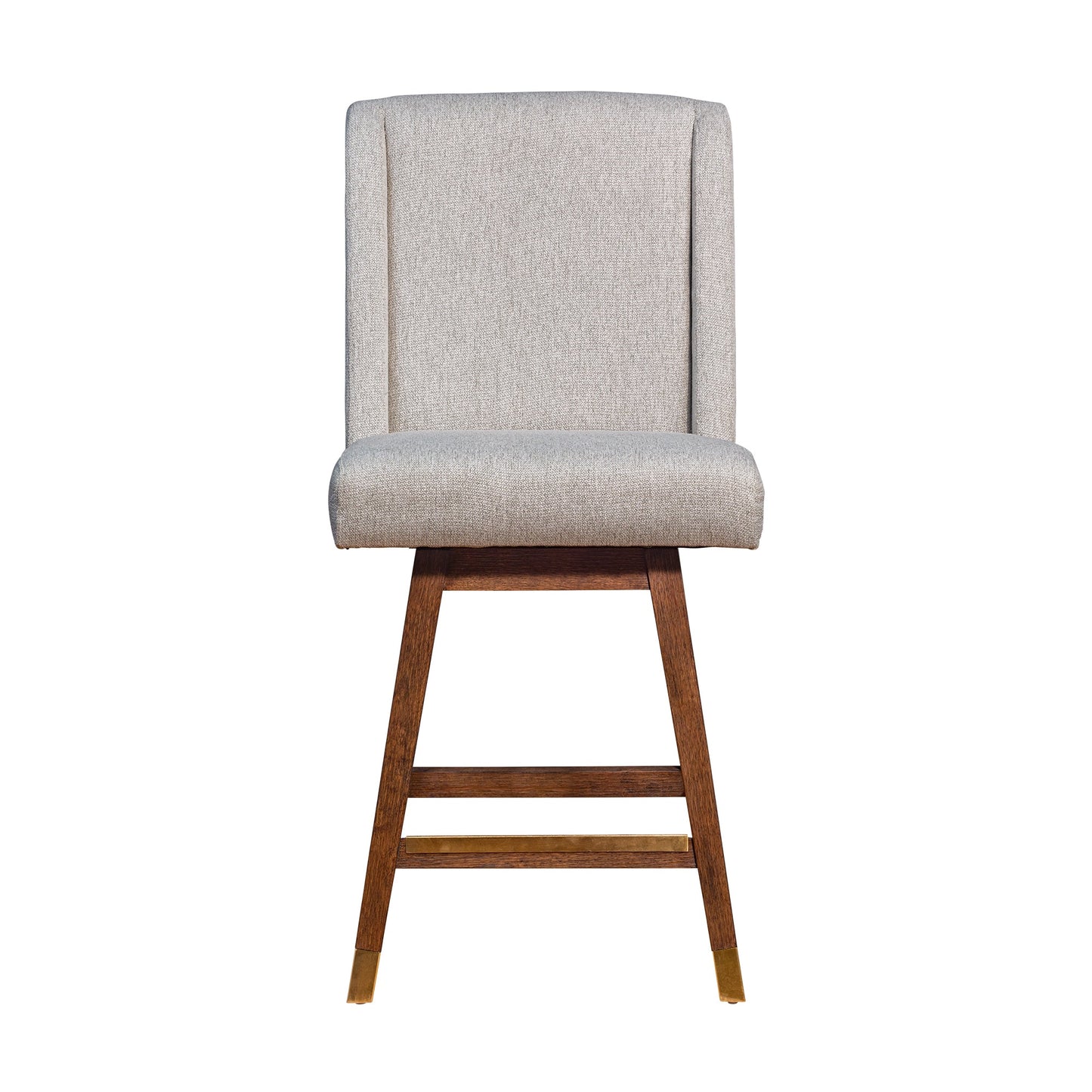 Stancoste Swivel Counter Stool in Brown Oak Wood Finish with Taupe Fabric