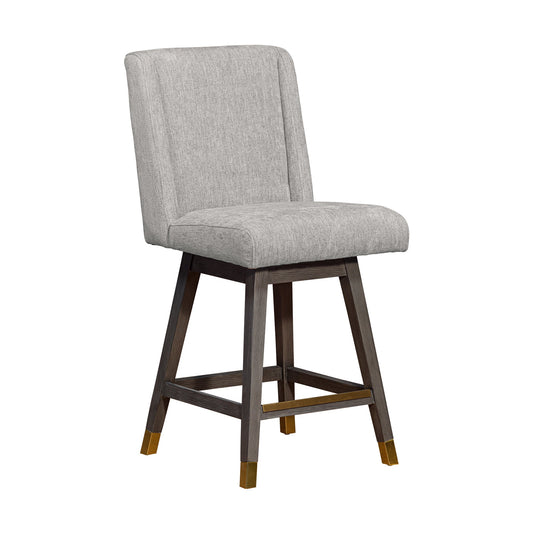 Stancoste Swivel Counter Stool in Gray Oak Wood Finish with Mocha Fabric