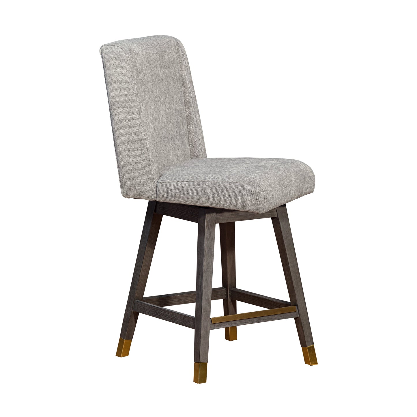 Stancoste Swivel Counter Stool in Gray Oak Wood Finish with Mocha Fabric