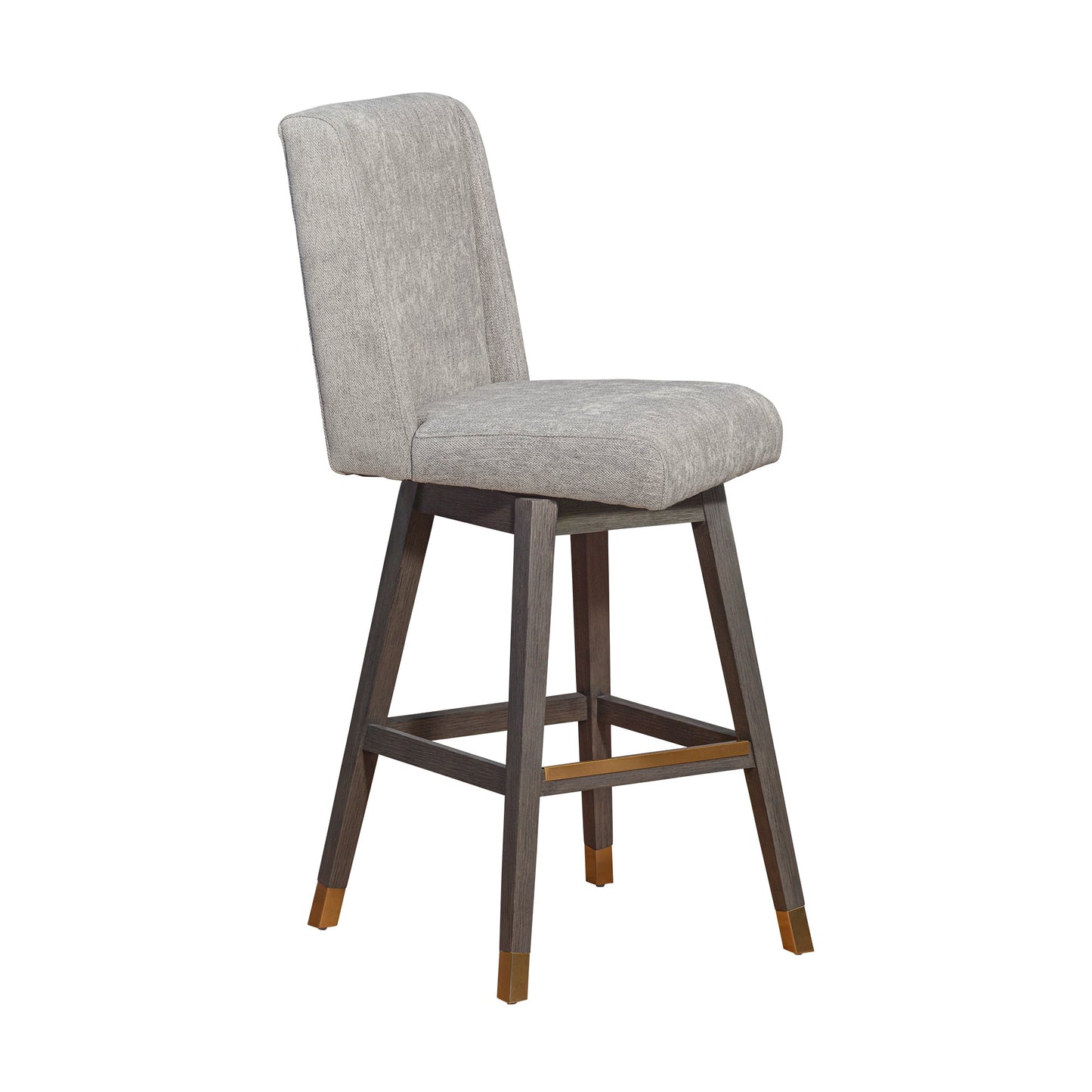 Stancoste Swivel Bar Stool in Gray Oak Wood Finish with Mocha Fabric