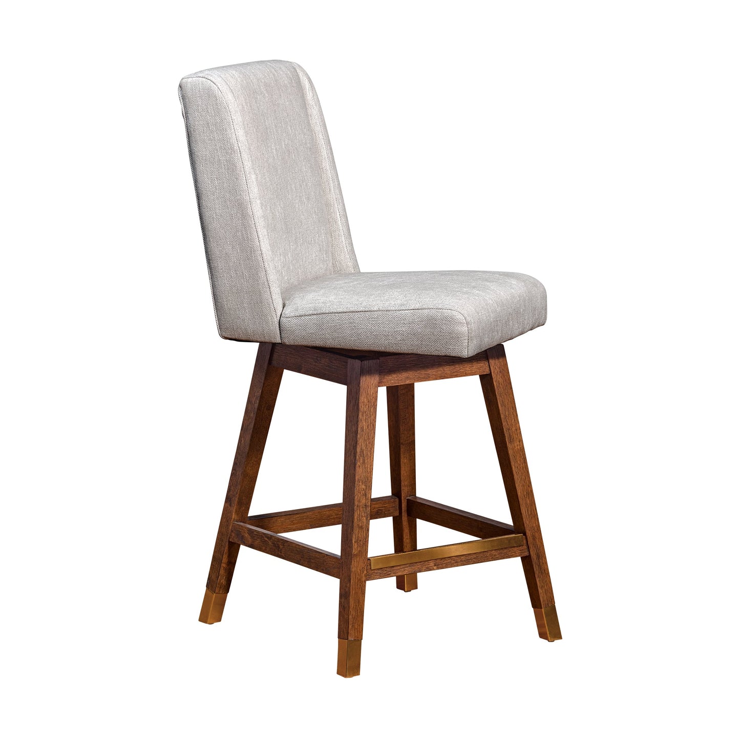 Stancoste Swivel Counter Stool in Brown Oak Wood Finish with Beige Fabric