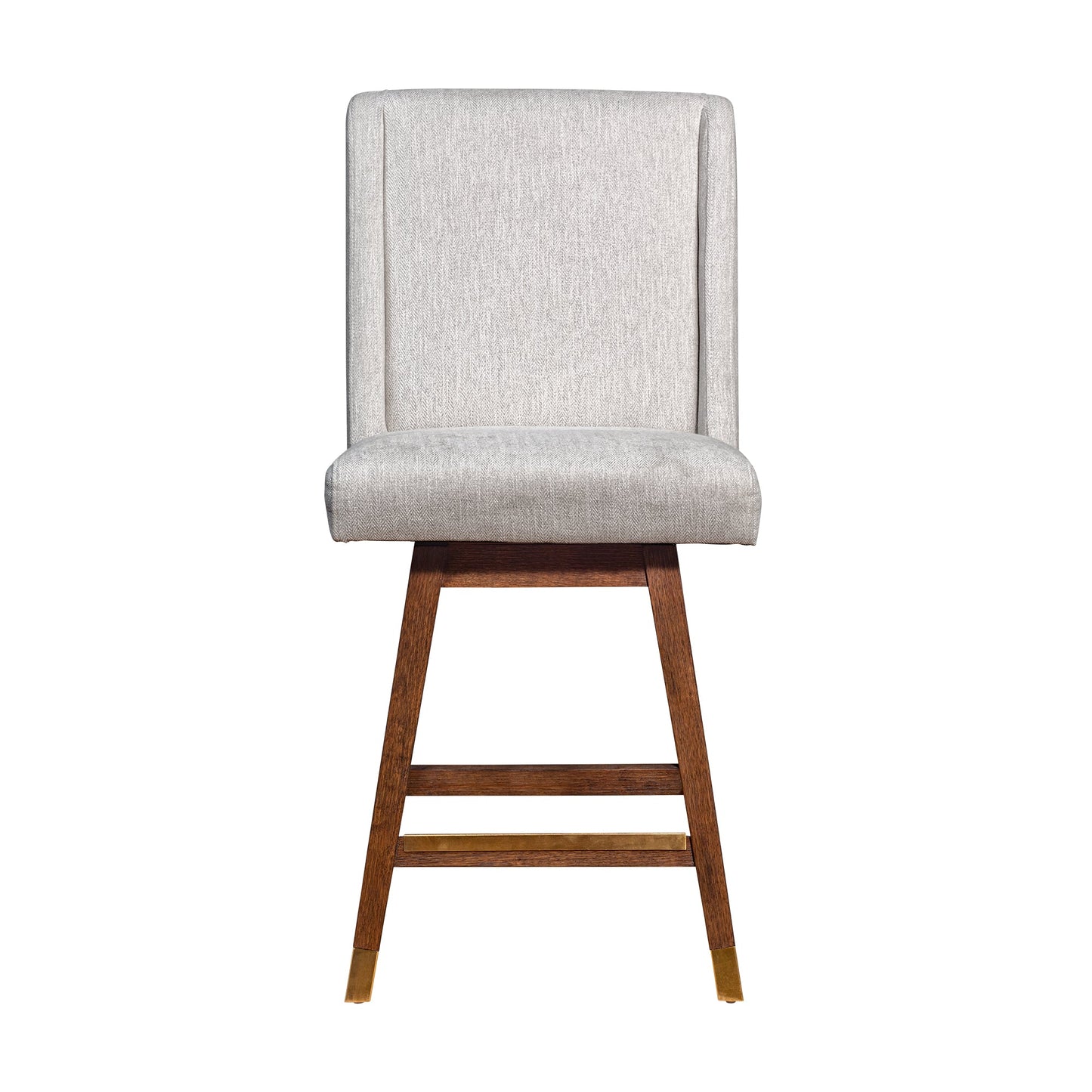 Stancoste Swivel Counter Stool in Brown Oak Wood Finish with Beige Fabric