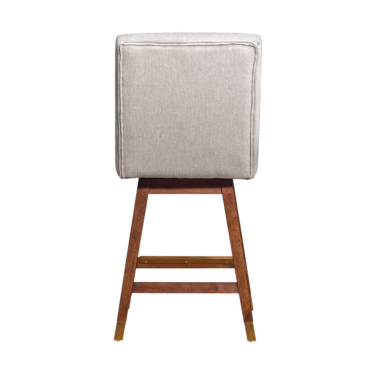 Stancoste Swivel Counter Stool in Brown Oak Wood Finish with Beige Fabric