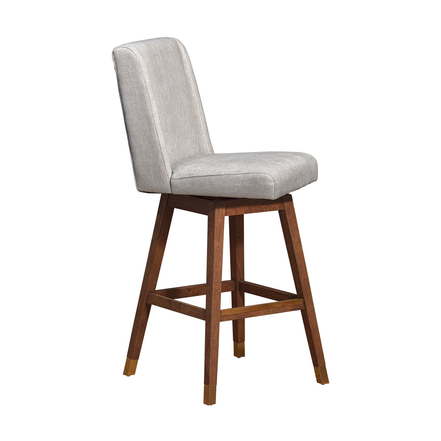 Stancoste Swivel Bar Stool in Brown Oak Wood Finish with Beige Fabric