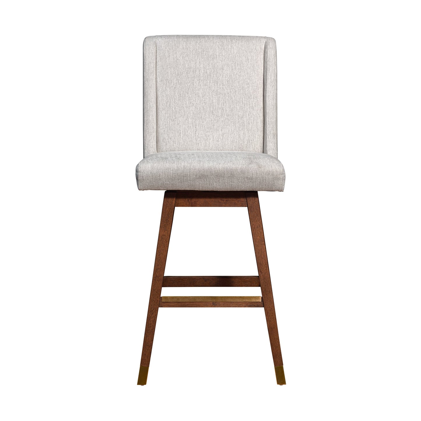 Stancoste Swivel Bar Stool in Brown Oak Wood Finish with Beige Fabric