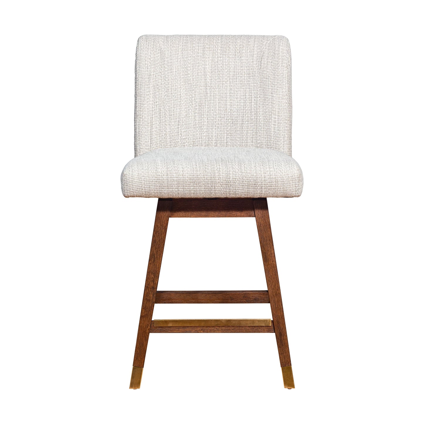 Basila Swivel Counter Stool in Brown Oak Wood Finish with Beige Fabric