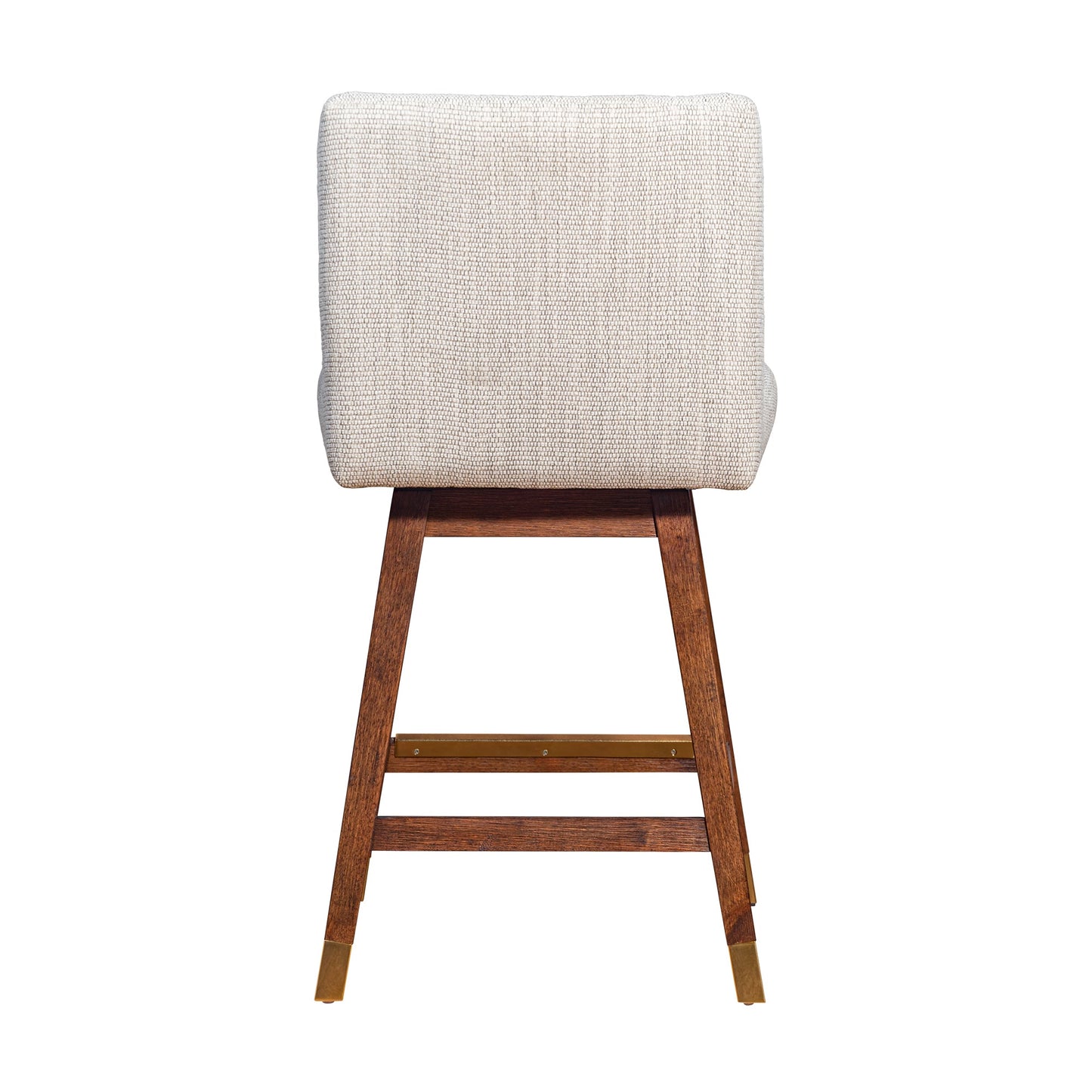 Basila Swivel Counter Stool in Brown Oak Wood Finish with Beige Fabric