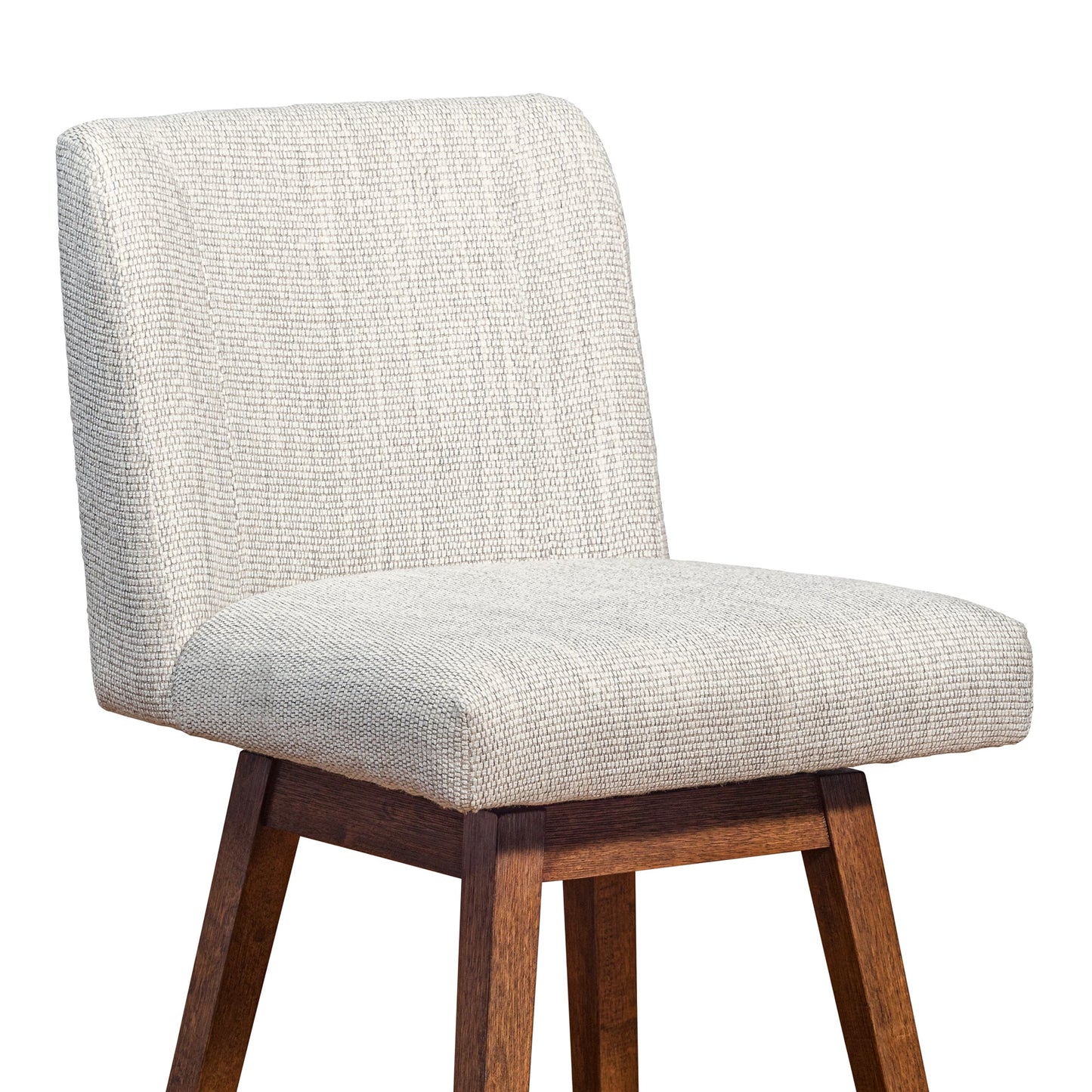 Basila Swivel Counter Stool in Brown Oak Wood Finish with Beige Fabric