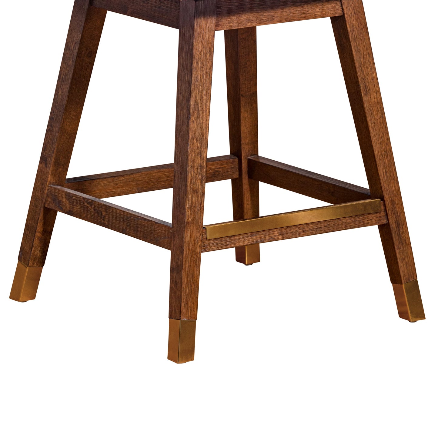 Basila Swivel Counter Stool in Brown Oak Wood Finish with Beige Fabric