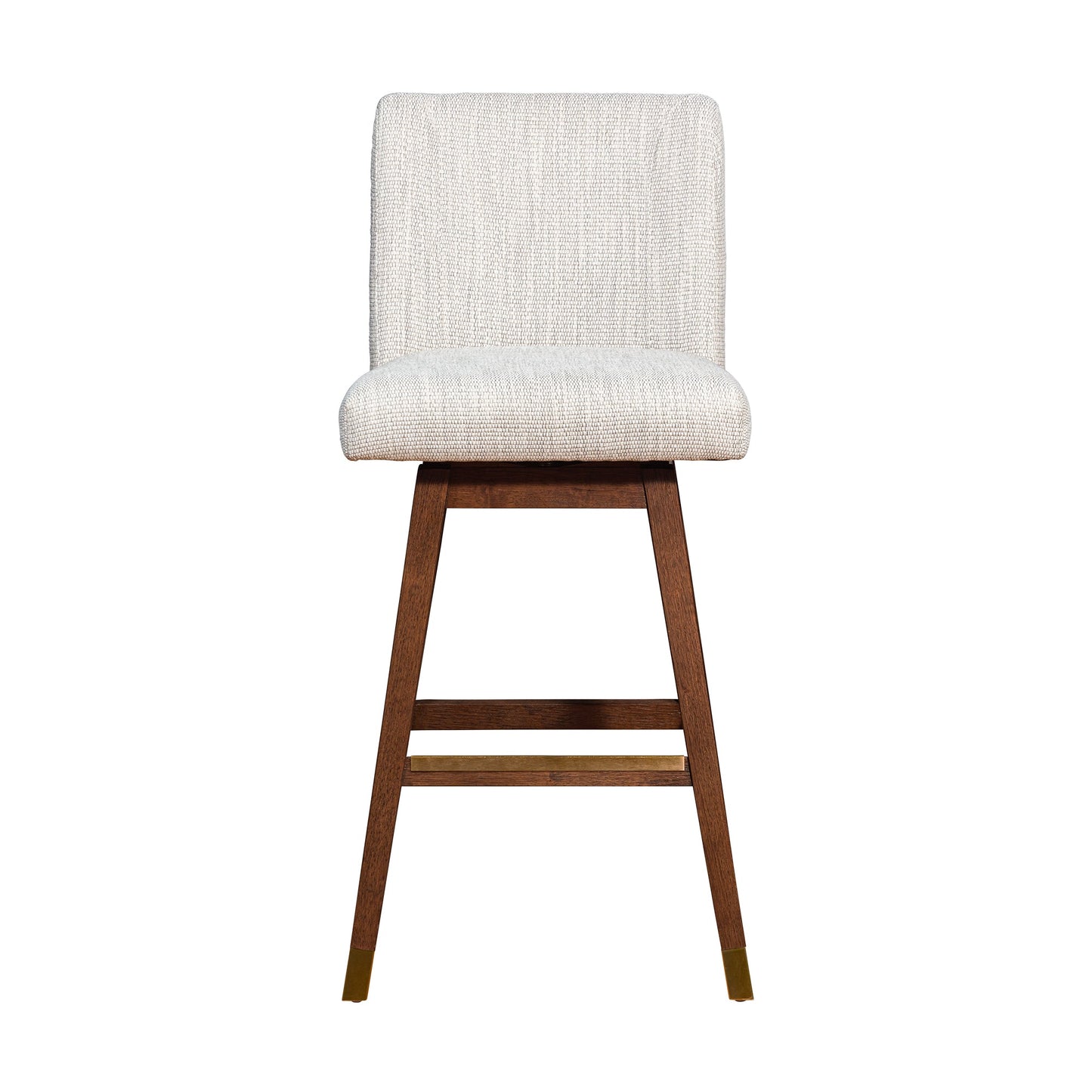 Basila Swivel Bar Stool in Brown Oak Wood Finish with Beige Fabric