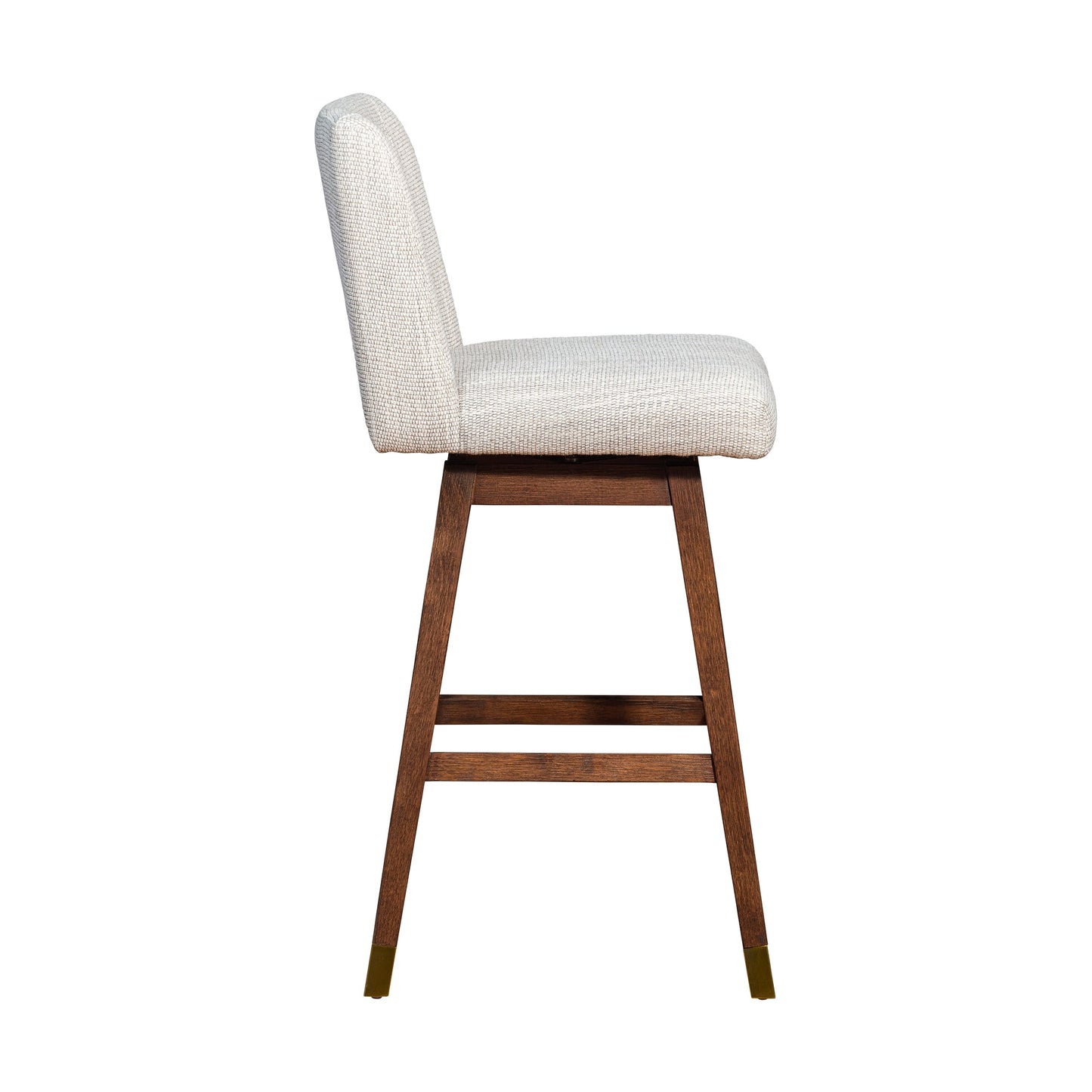 Basila Swivel Bar Stool in Brown Oak Wood Finish with Beige Fabric