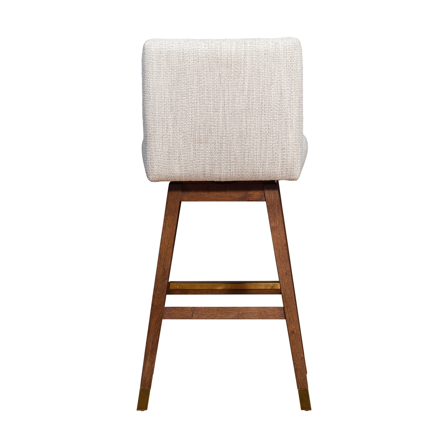 Basila Swivel Bar Stool in Brown Oak Wood Finish with Beige Fabric