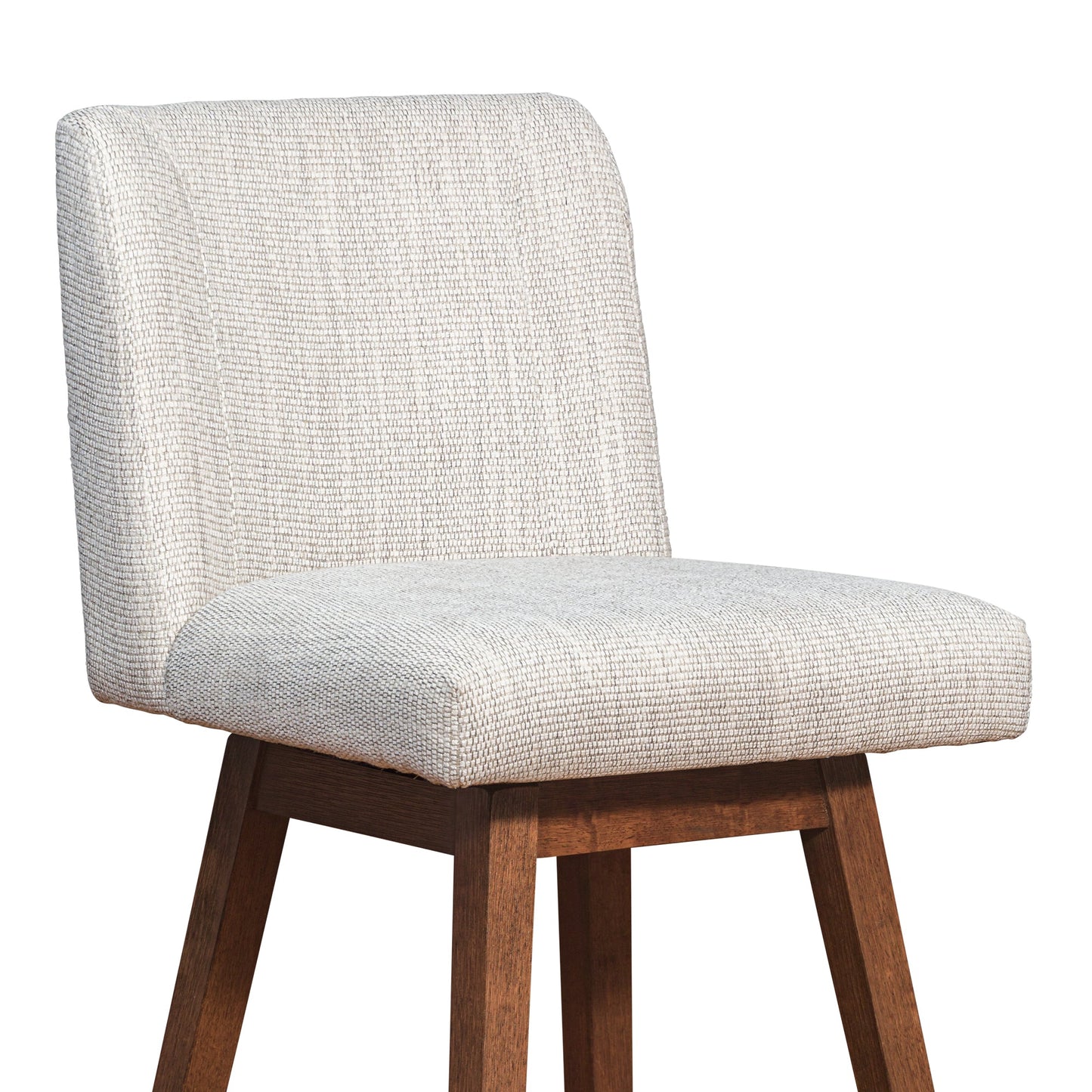 Basila Swivel Bar Stool in Brown Oak Wood Finish with Beige Fabric