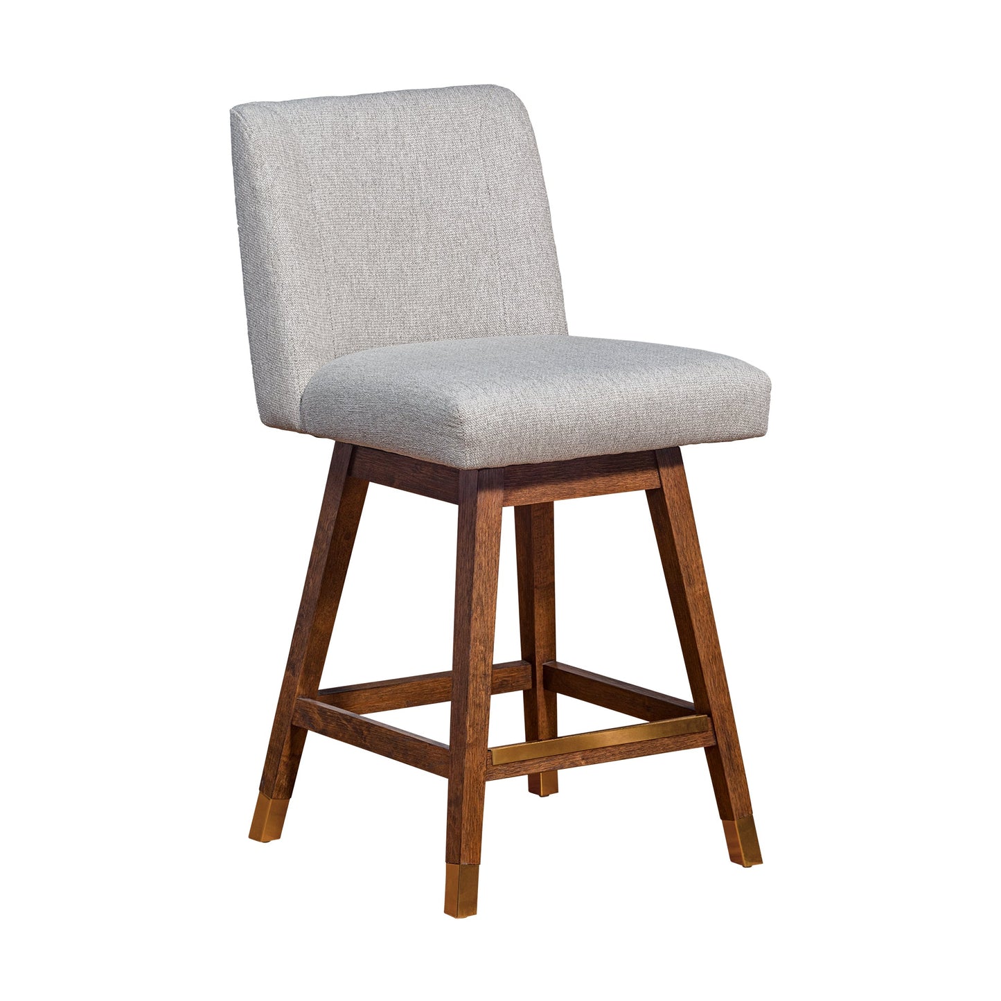 Basila Swivel Counter Stool in Brown Oak Wood Finish with Taupe Fabric