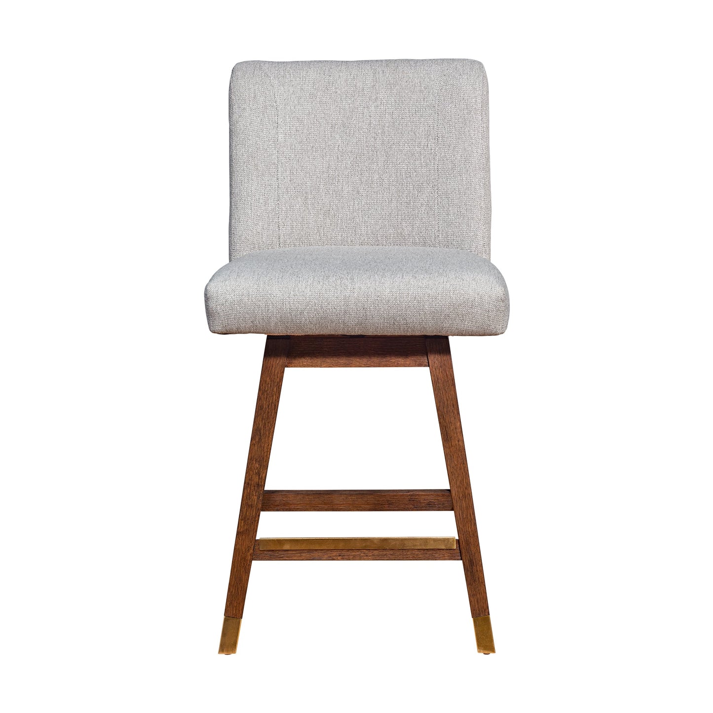 Basila Swivel Counter Stool in Brown Oak Wood Finish with Taupe Fabric