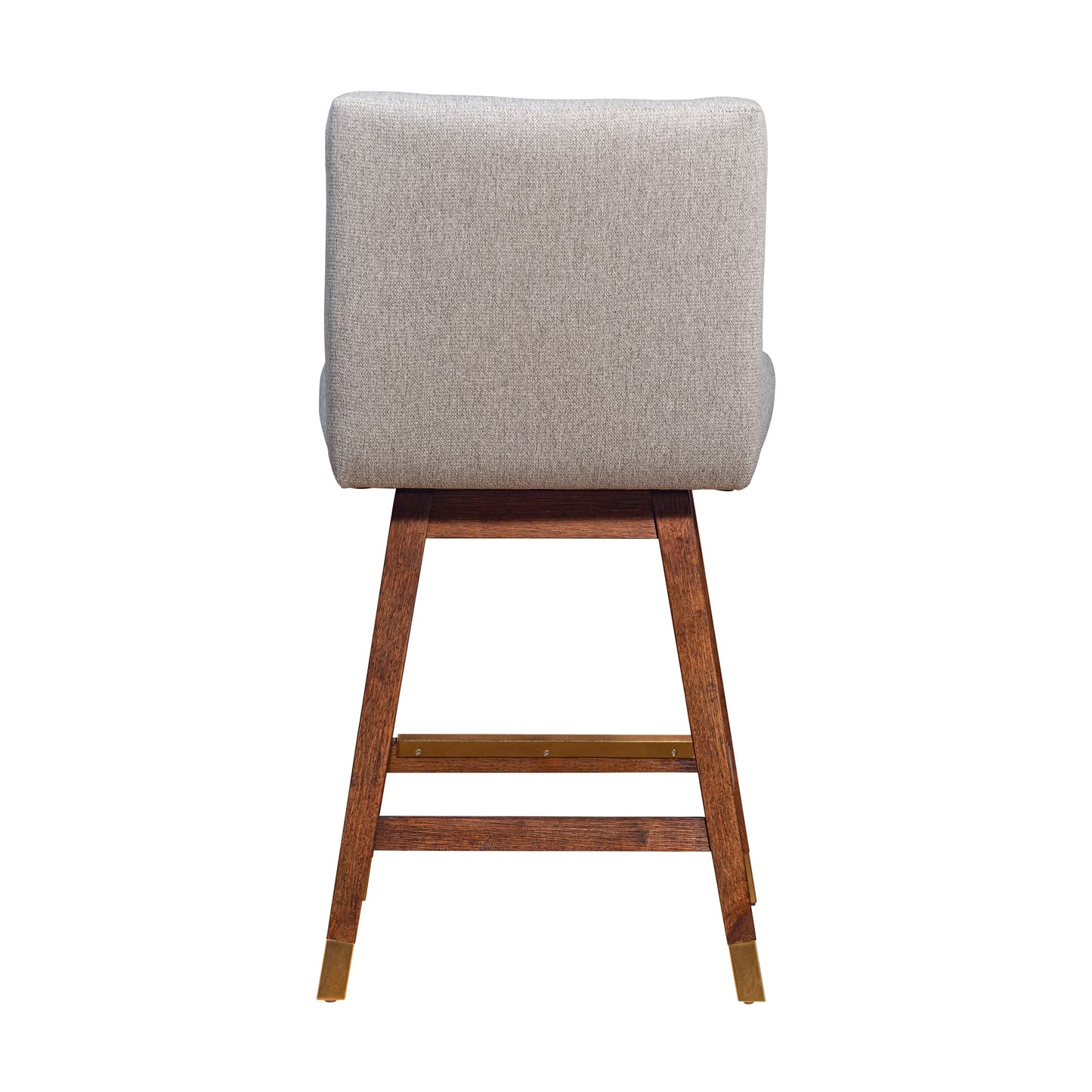 Basila Swivel Counter Stool in Brown Oak Wood Finish with Taupe Fabric