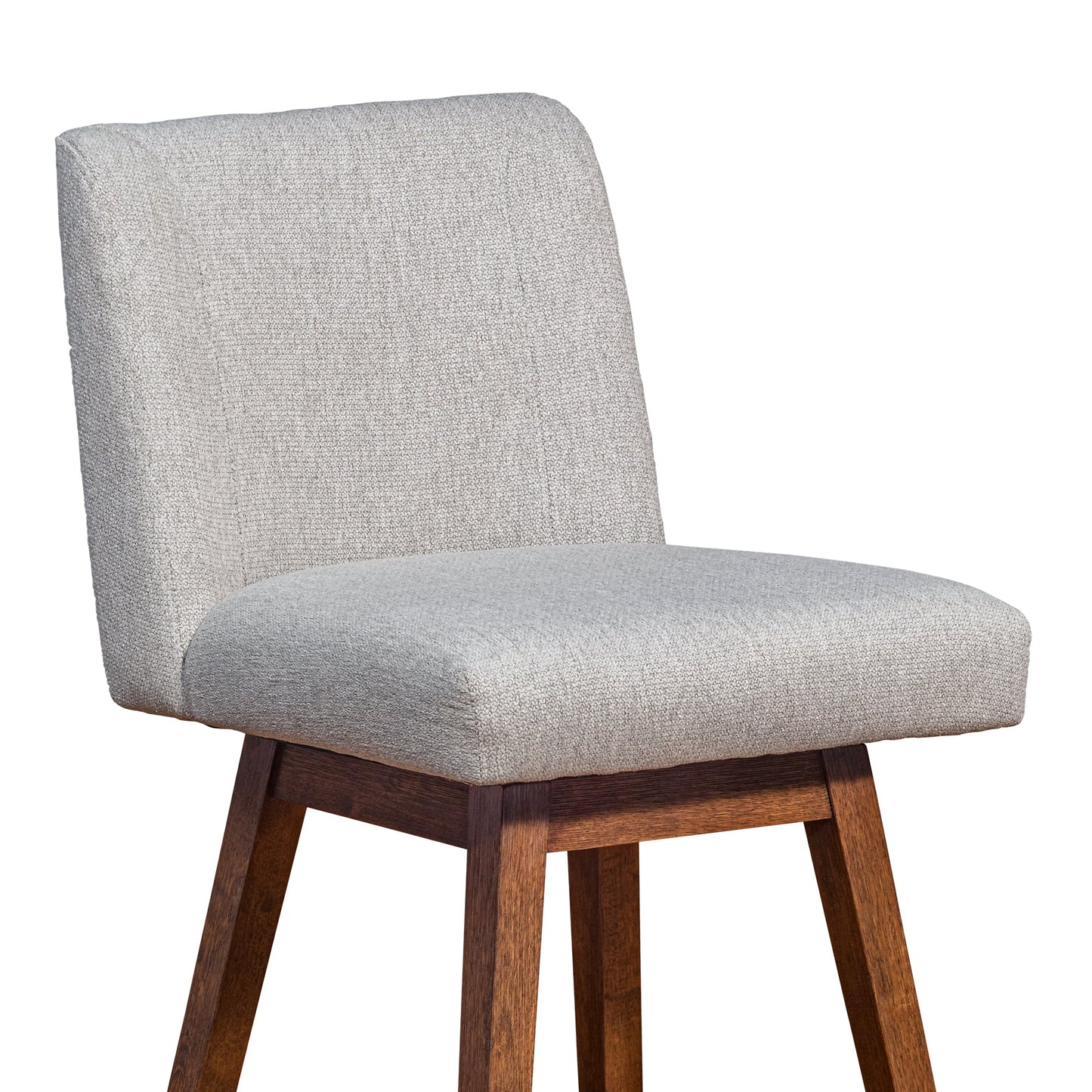 Basila Swivel Counter Stool in Brown Oak Wood Finish with Taupe Fabric