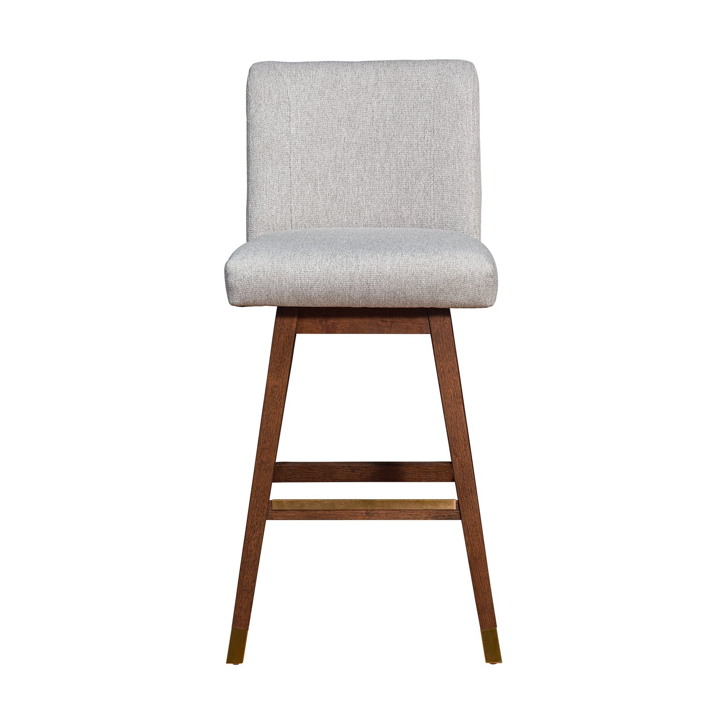 Basila Swivel Bar Stool in Brown Oak Wood Finish with Taupe Fabric