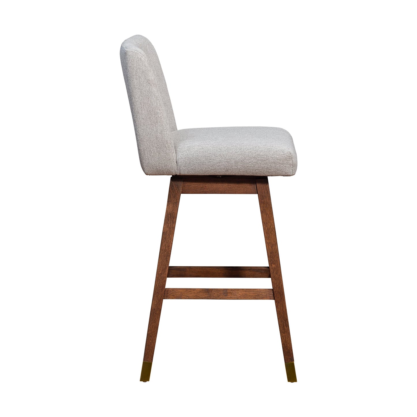 Basila Swivel Bar Stool in Brown Oak Wood Finish with Taupe Fabric