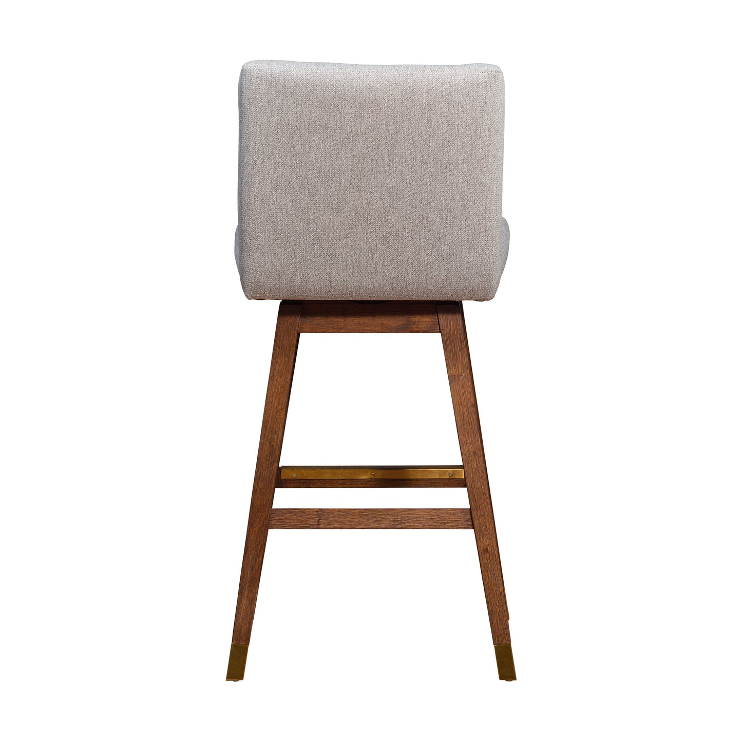 Basila Swivel Bar Stool in Brown Oak Wood Finish with Taupe Fabric