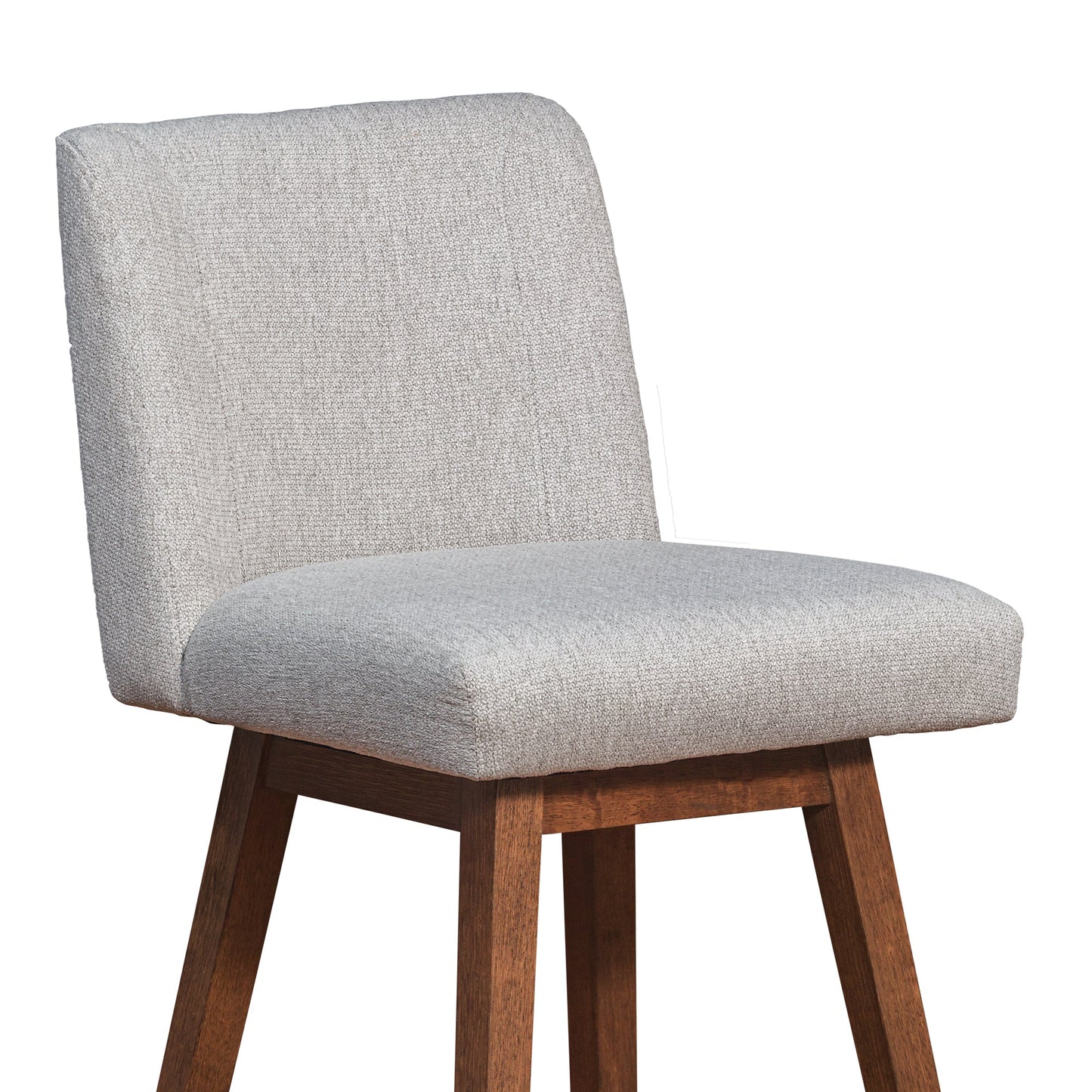 Basila Swivel Bar Stool in Brown Oak Wood Finish with Taupe Fabric