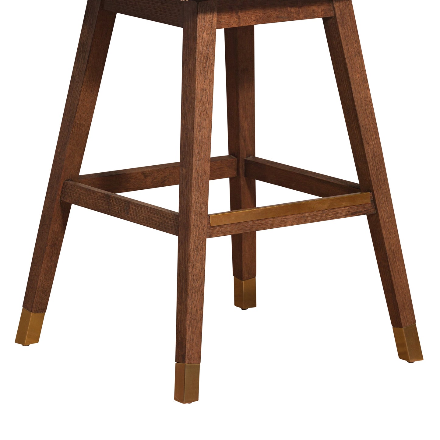 Basila Swivel Bar Stool in Brown Oak Wood Finish with Taupe Fabric