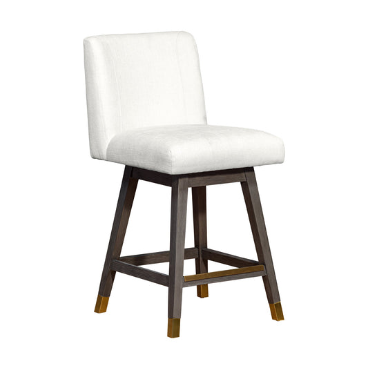 Basila Swivel Counter Stool in Gray Oak Wood Finish with Pearl Fabric