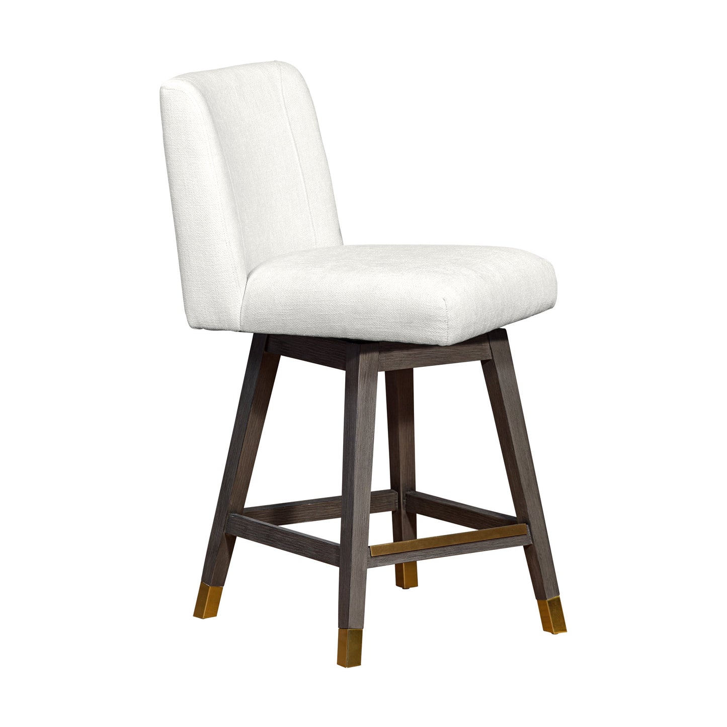 Basila Swivel Counter Stool in Gray Oak Wood Finish with Pearl Fabric