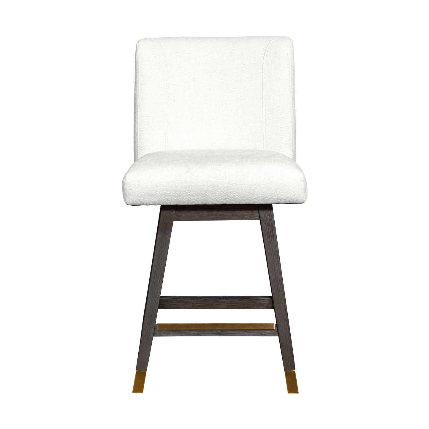 Basila Swivel Counter Stool in Gray Oak Wood Finish with Pearl Fabric