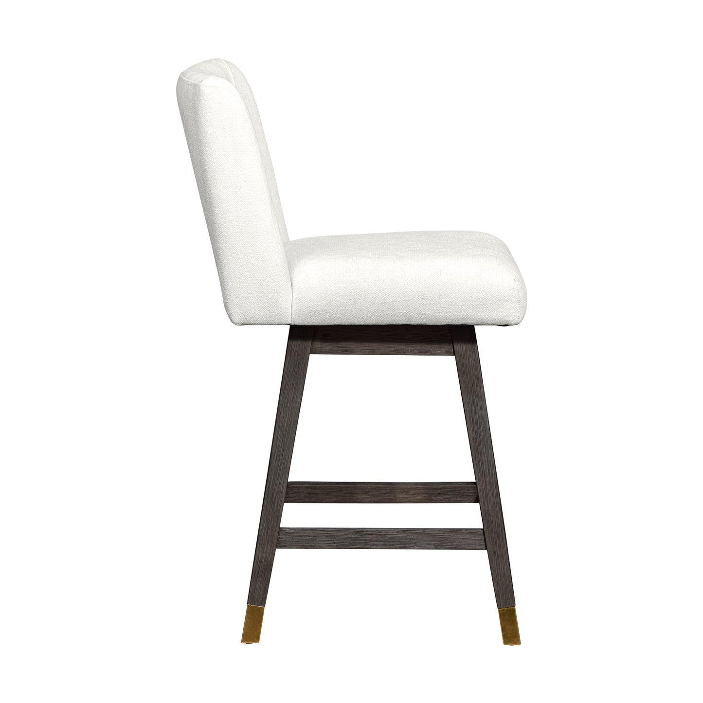 Basila Swivel Counter Stool in Gray Oak Wood Finish with Pearl Fabric