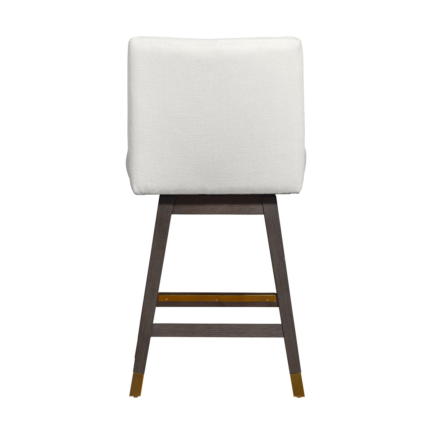 Basila Swivel Counter Stool in Gray Oak Wood Finish with Pearl Fabric