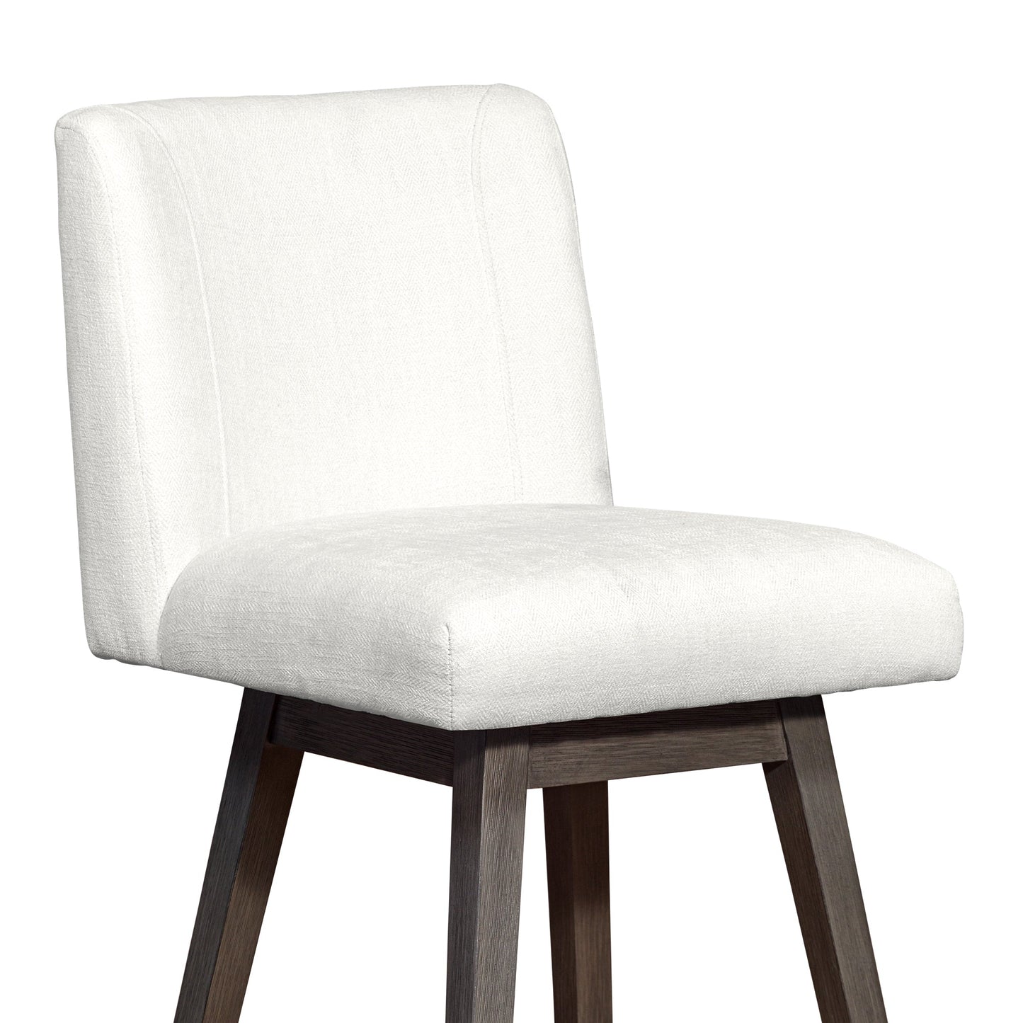 Basila Swivel Counter Stool in Gray Oak Wood Finish with Pearl Fabric