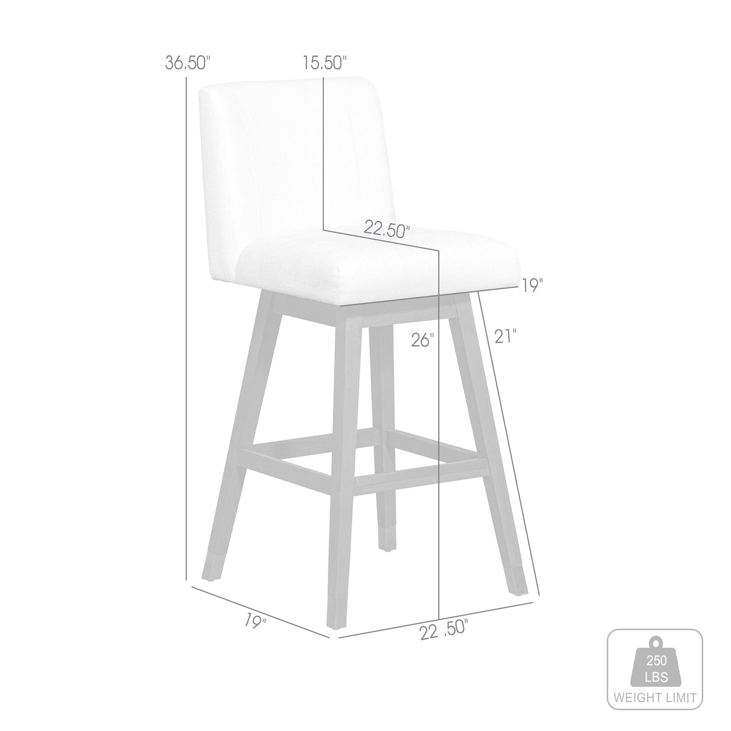 Basila Swivel Counter Stool in Gray Oak Wood Finish with Pearl Fabric