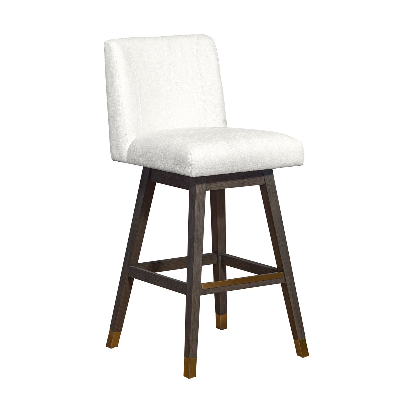 Basila Swivel Bar Stool in Gray Oak Wood Finish with Pearl Fabric