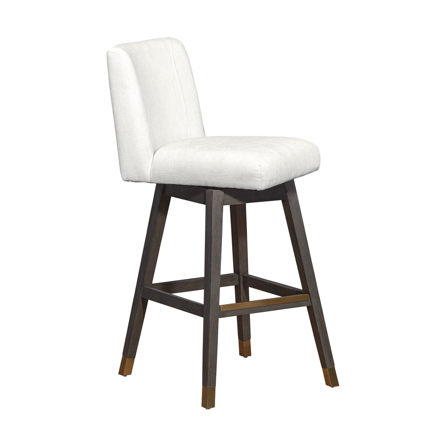 Basila Swivel Bar Stool in Gray Oak Wood Finish with Pearl Fabric