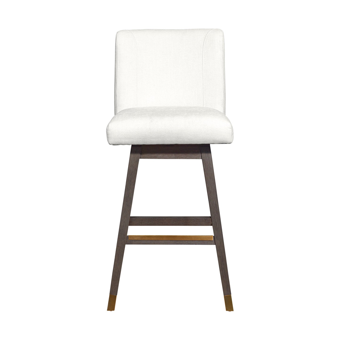 Basila Swivel Bar Stool in Gray Oak Wood Finish with Pearl Fabric