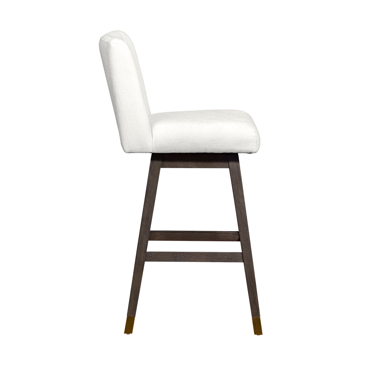 Basila Swivel Bar Stool in Gray Oak Wood Finish with Pearl Fabric