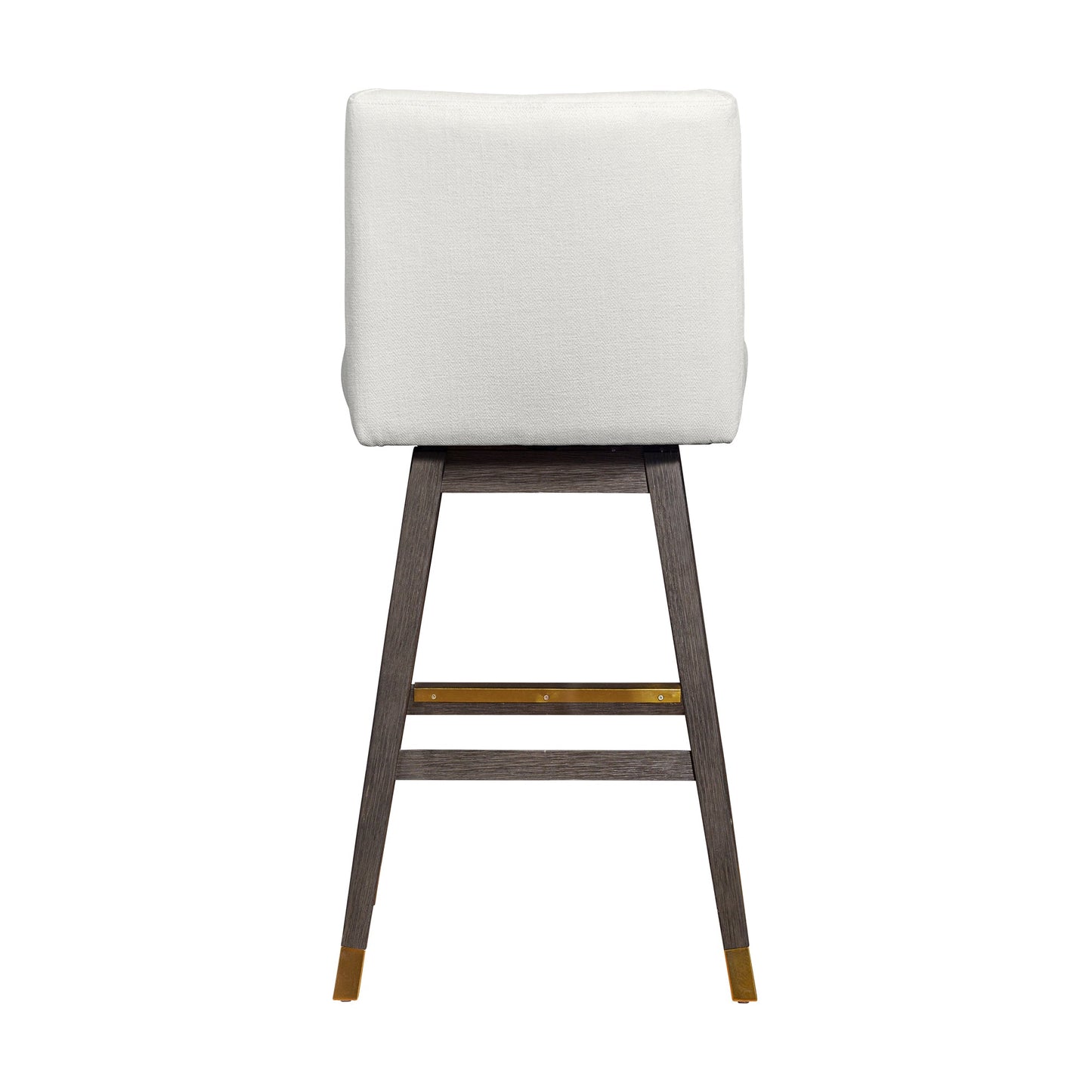 Basila Swivel Bar Stool in Gray Oak Wood Finish with Pearl Fabric