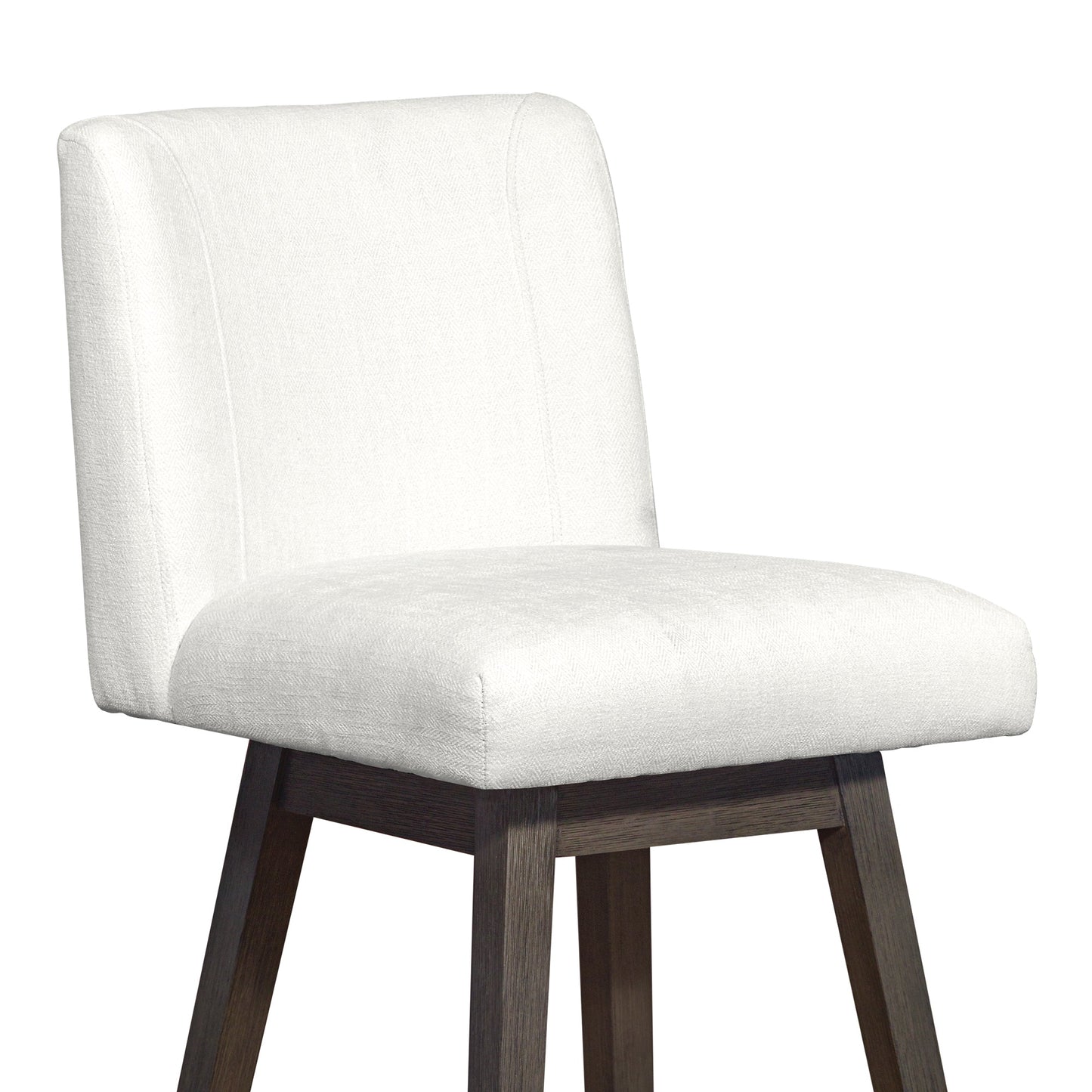 Basila Swivel Bar Stool in Gray Oak Wood Finish with Pearl Fabric