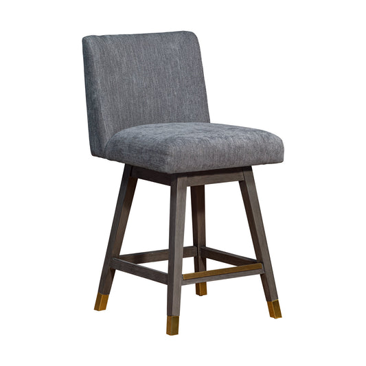 Basila Swivel Counter Stool in Gray Oak Wood Finish with Gray Fabric