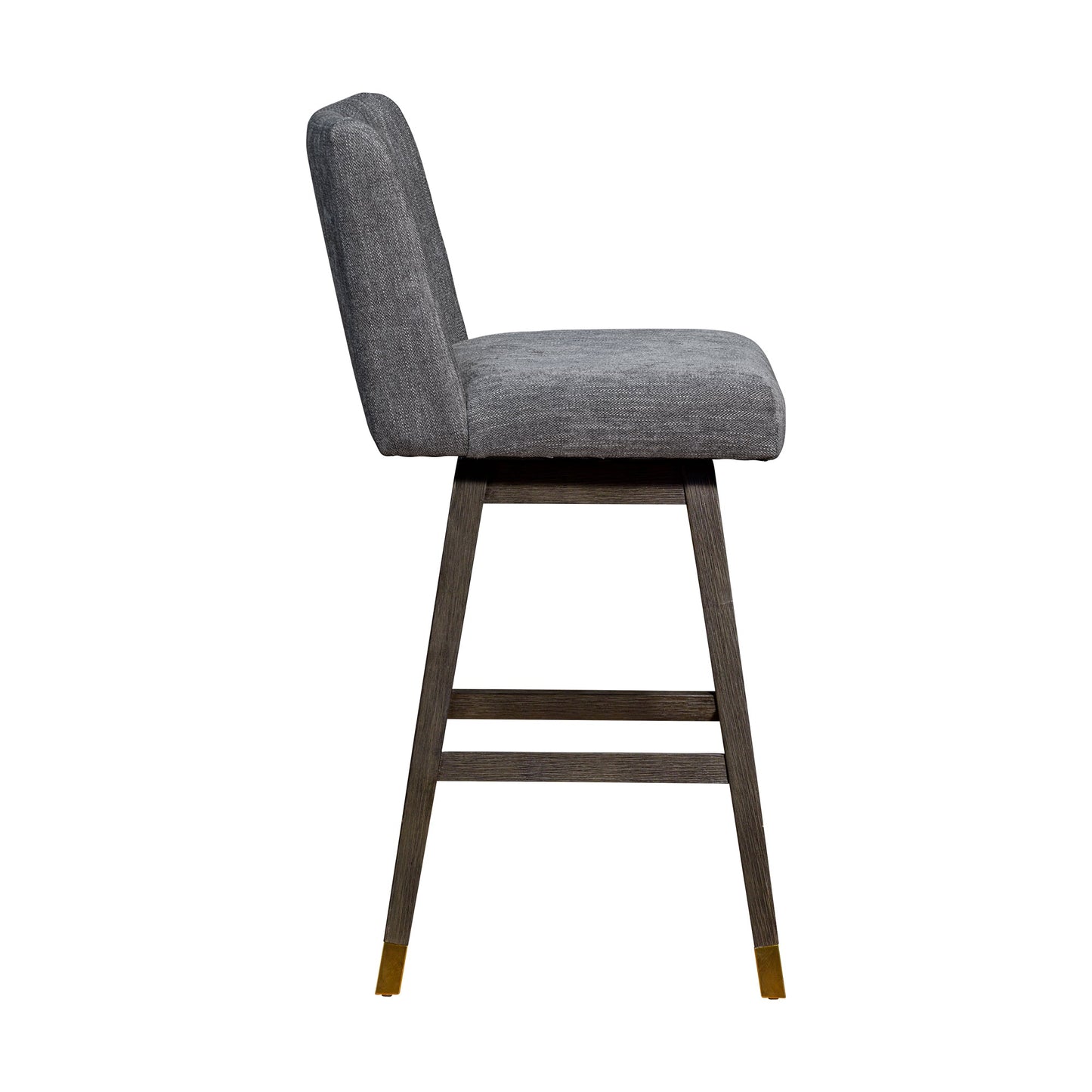 Basila Swivel Bar Stool in Gray Oak Wood Finish with Gray Fabric