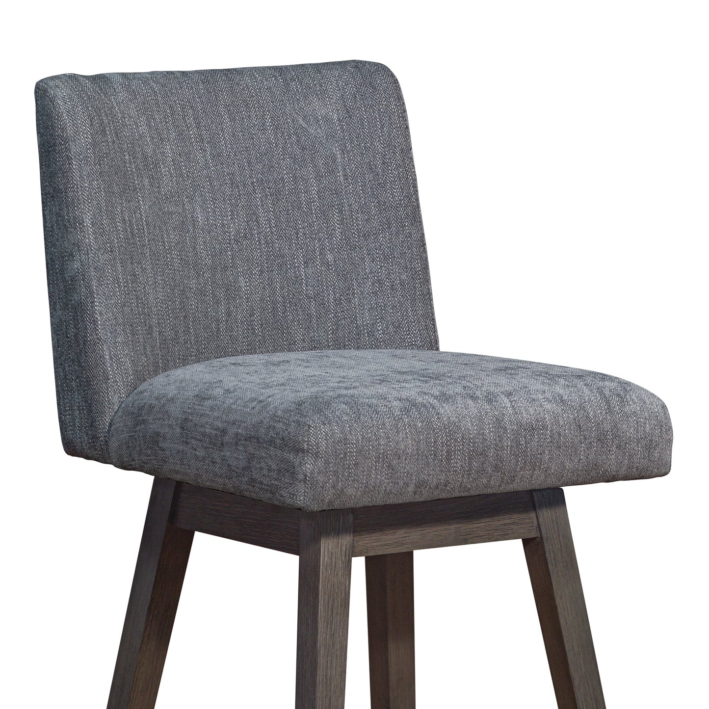 Basila Swivel Bar Stool in Gray Oak Wood Finish with Gray Fabric